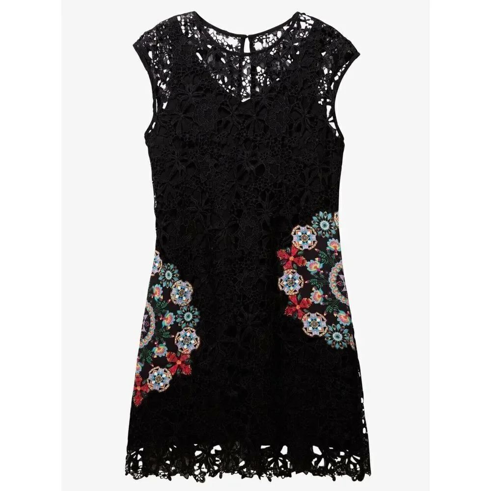 DESIGUAL Malpaso Black Lace Embroidered Dress Size 36 / US 2 $159 XS